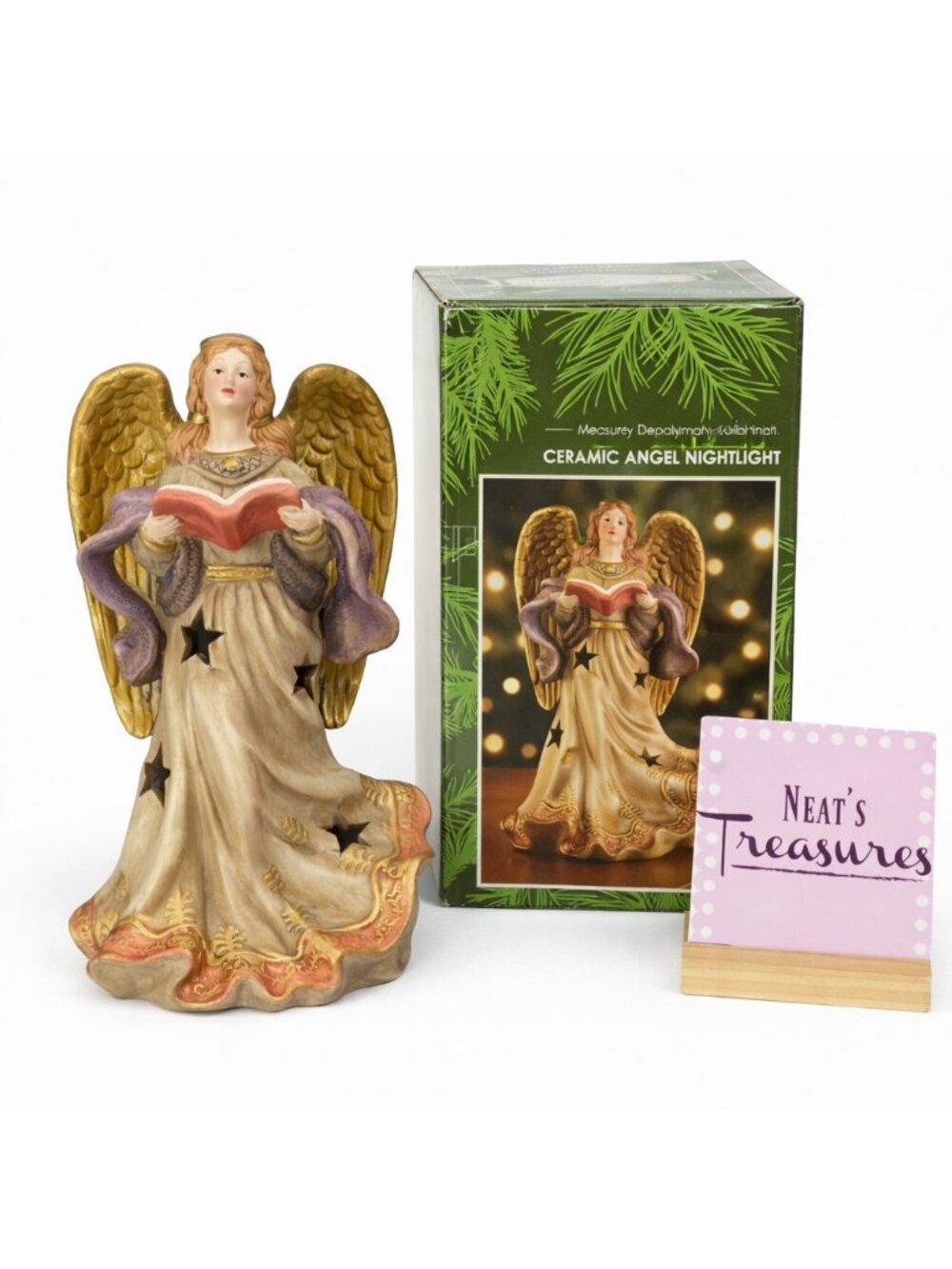 Kirkland's ANGEL 082358 Water Color Finish 10" Tall Ceramic Night Light Figurine